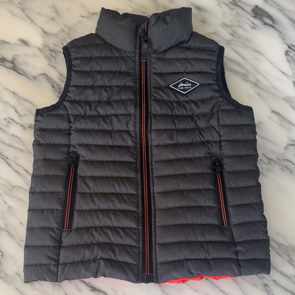 Joules gray Puffer Vest with orange lining size 5